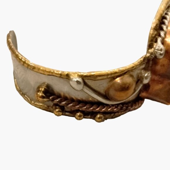 Ammonite Fossil Brass Silver Cuff Bracelet Boho Chic Jewelry Adjustable Unique - Picture 6 of 10